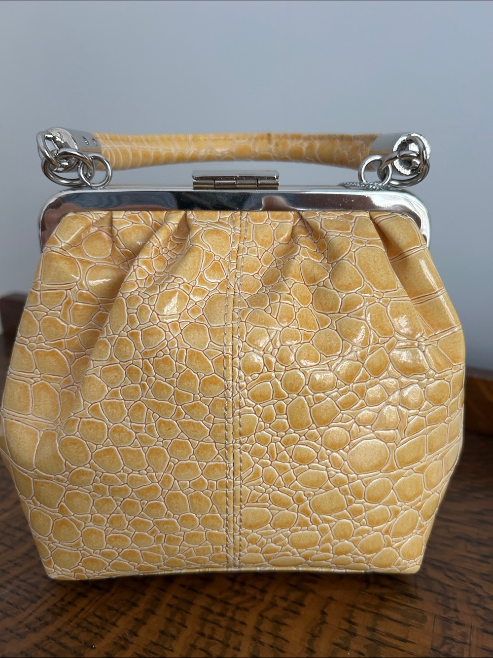 Beijo Yellow Croc-Embossed Top-Handle Bag - Picture 2 of 14